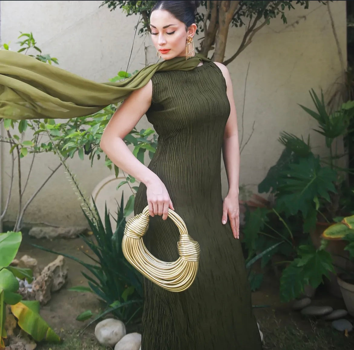Olive Green Gown Set
